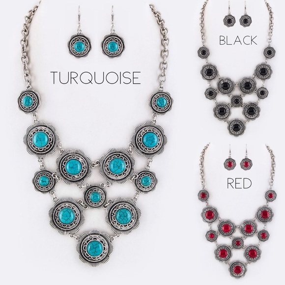 Sale: Pave Stone Disks Necklace Earring Set - Picture 3 of 8